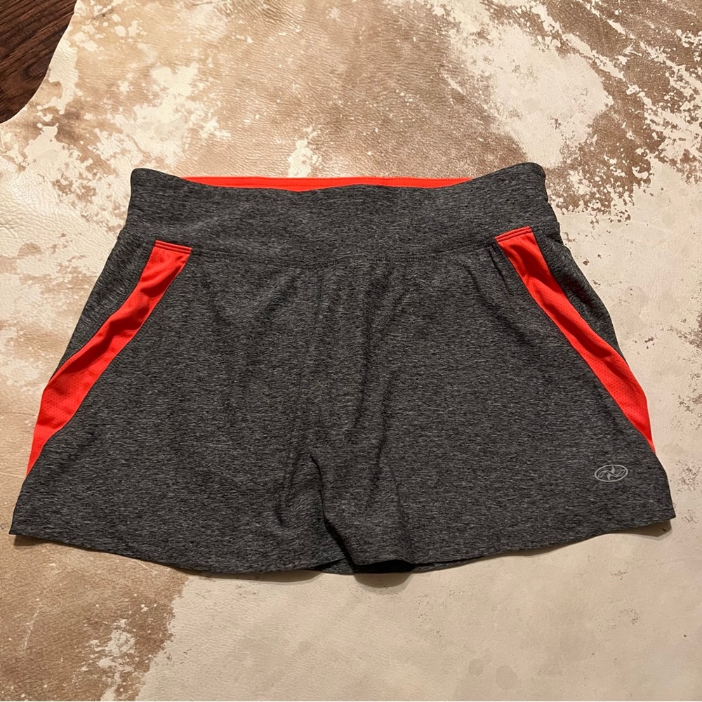 Gray and Red Women's Athletic Shorts